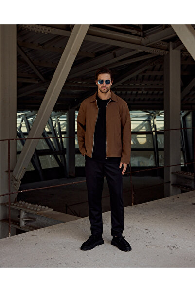 Renvo butik Jachetă pentru bărbați în stil casual, maro, cu fermoar