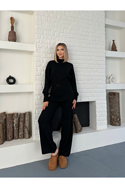 orjinal blue b Turtleneck Sweater and High Waist Knitwear Pants Bottom Top Burgundy Knitwear Set 015