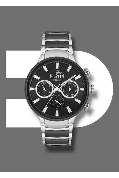 Platin Pierre Black Silver Color Steel Band 3 Atm Waterproof Functions Active Original 2 Year Warranty Men's K