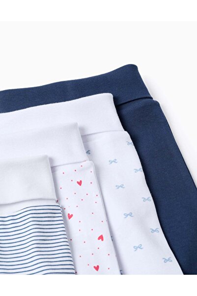 Ziddy Pack of 4 Extra Comfy Footed Trousers for Babies 'Hearts', White/Blue
