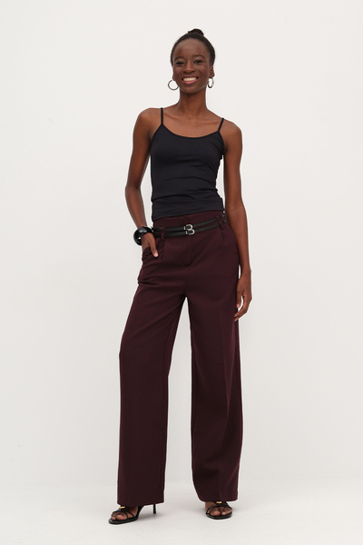 Addax Belted Wide Leg Pants Pn3832