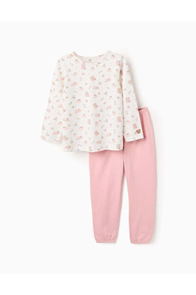Ziddy Cotton Jersey Pyjama for Girls 'Camping', White/Pink