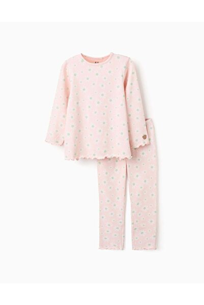 Ziddy بيجامة مضلعة بنقشة زهور للبنات، وردي/أبيض/أخضر