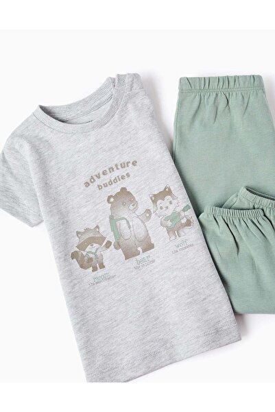 Ziddy Cotton Pyjama for Baby Boys 'Friends', Grey/Green