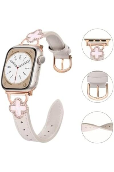 O Ozone Leather Band Compatible With Apple Watch Series 10 | 9 | 8 | 7 | 6, Slim Thin Dressy Diamond