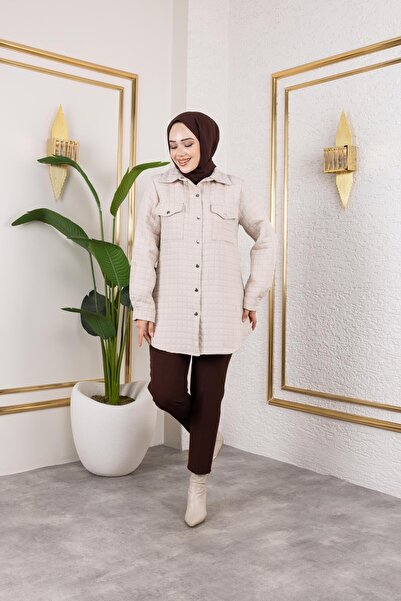 Hb Harma Time Butik Women's Pocket Detailed Quilted Fabric Snap Button Vizyon Tunic