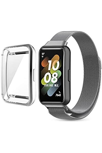 ozone Huawei Watch Band 7 | Milanese Watch Band Strap +TPU Watch Case | Grey
