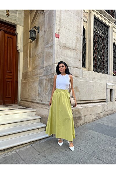 KÜÇÜĞÜM BUTİK Pistachio Green Flared Poplin Skirt