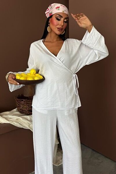 modamtn Double Breasted Model Classic Chupra Linen Suit with Trousers 10191