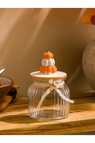 LC Waikiki Lcw Home Colorless Glass Storage Container with Pumpkin Figure 600 ml