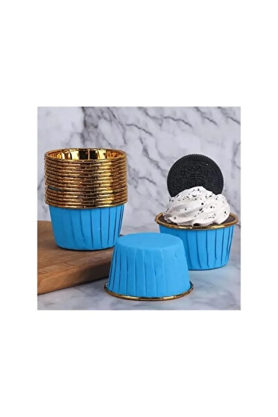 RÖNESANS PARTİ Metallic Blue Gold Color Muffin Cupcake Cake Mold Set of 25