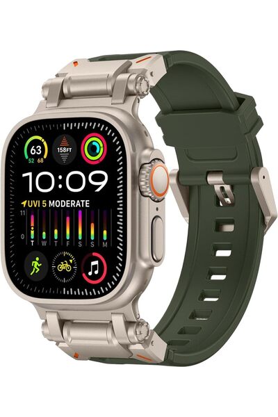 O Ozone Sports Liquid Silicone Rubber Band with Stainless Steel Adapter for Apple Watch (Ultra 1/2,