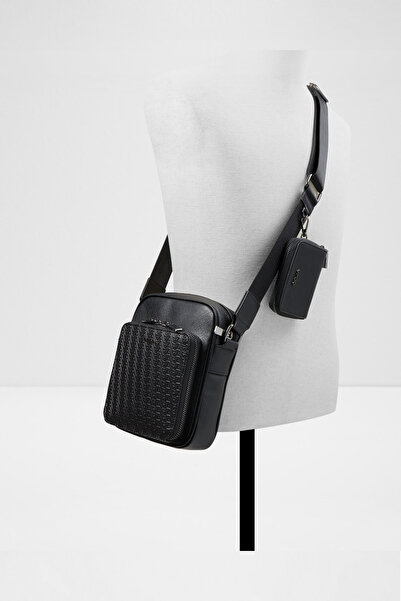 Aldo Maximilian - Men's Black Single Compartment Crossbody Bag with Detachable Woven Strap