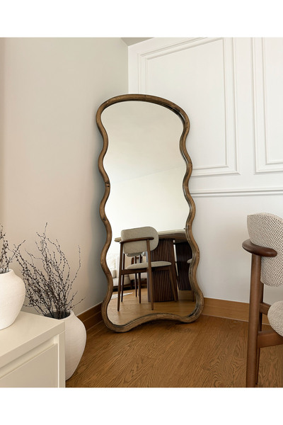 EFFE YAPI DEKOR DOĞAL AHŞAP ÇERÇEVELİ BULUT MODEL 180X80 CM ( CEVİZ ) AYAKLI BOY AYNASI