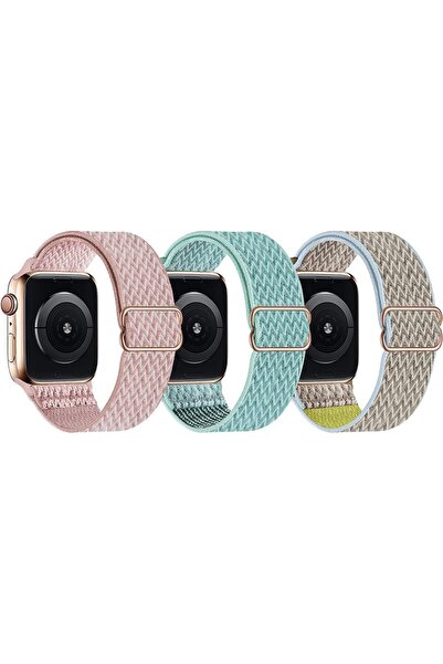 O Ozone مجموعة من 3 أساور بديلة من النايلون المرن لساعة Apple Watch Band مقاس 42 مم و44 مم و45 مم و49 مم - متعدد الألوان