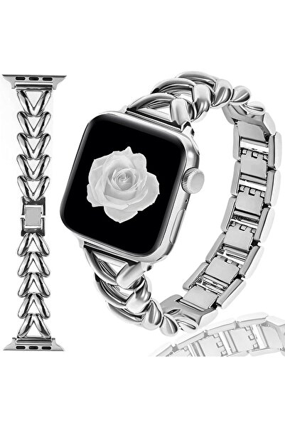 O Ozone أحزمة معدنية لساعة أبل مقاس 38 مم و40 مم و41 مم | تصميم متعرج فضي