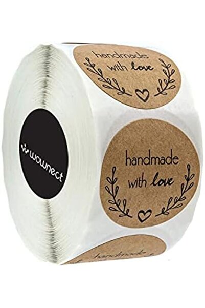 Wownect Brown Kraft Paper Labels Stickers Handmade With Love [1 inch][500 Pcs Labels] for Baking Pac
