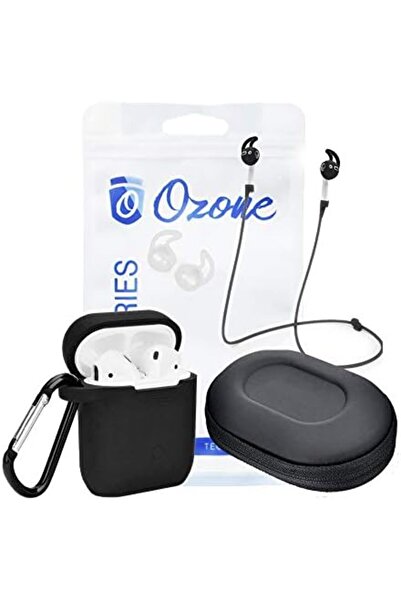 O Ozone مجموعة سفر 6 في 1 لسماعات Airpods مع حافظة سيليكون مقاومة للماء وسلسلة مفاتيح وحزام وخطافات أذن وصندوق تخزين