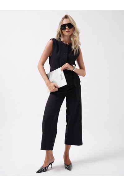 NOİR & GOLD Wide Leg Midi Length Trousers
