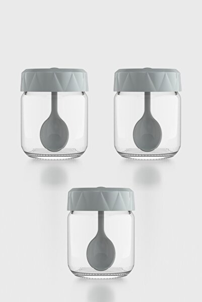 Renga Lexa 210 ml Set of 3 Glass Spice Jars with Spoon 161019 Gray