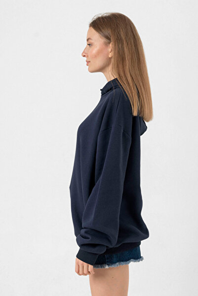 Tshirthane Ahyeon Babymonster Est Navy Blue Women's 3-Thread Hoodie