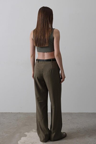 ASH GİYİM Belted Palazzo Trousers - Khaki-White