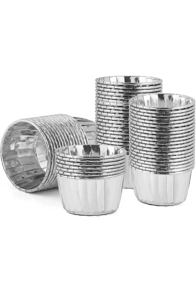 RÖNESANS PARTİ Metallic Silver Color Muffin Cupcake Cake Mold 25 Pcs