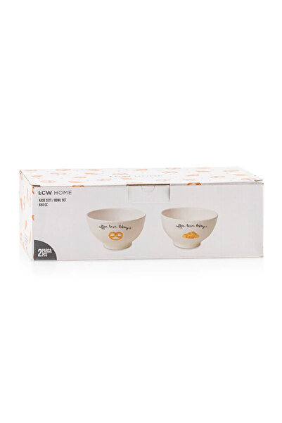 LC Waikiki LCW HOME Ekru Baskılı Seramik Kase Seti 2'li 14 Cm