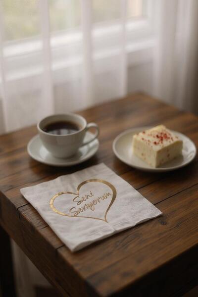 Cadde Süs I Love You Themed Gold Napkins, Pack of 20