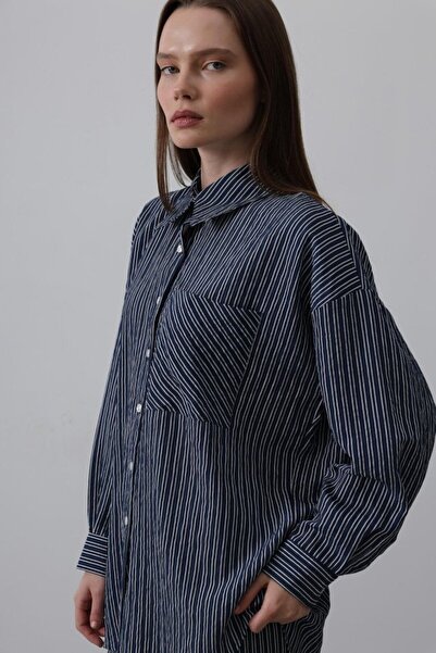 Asil Acar Home Striped Pocket Detailed Oversize Suit - Navy Blue