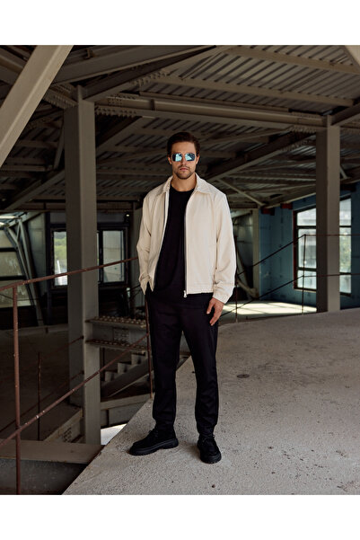 Renvo butik Modern Design Men's Black Zippered Slim Jacket