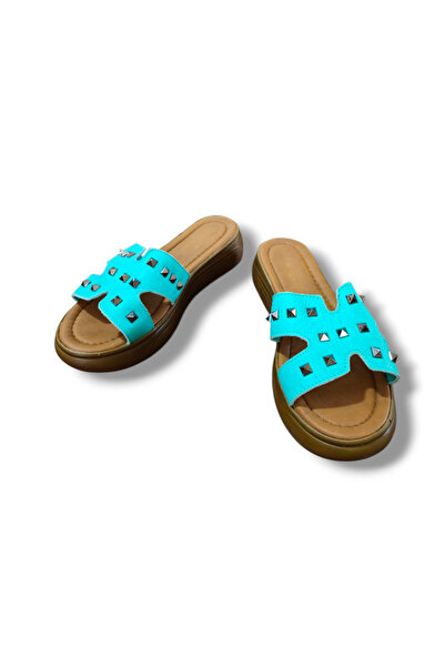 BARONES SHOES Genuine Leather Studded High Sole Slippers