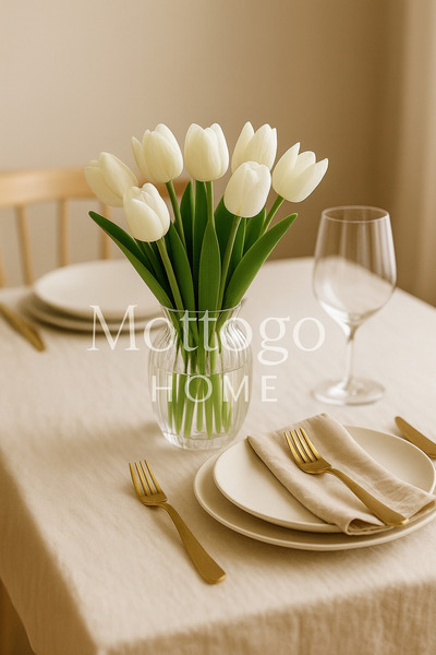 Mottogo 5-Piece Artificial Wet Tulip Bouquet - Realistic Decorative Flower