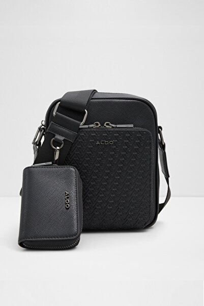 Aldo Maximilian - Men's Black Single Compartment Crossbody Bag with Detachable Woven Strap