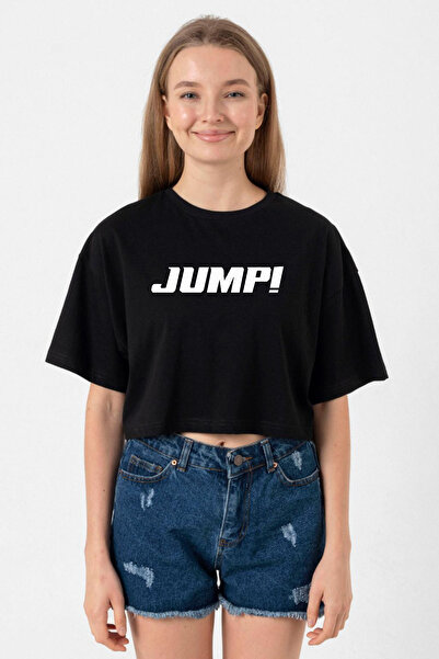 Tshirthane Blackpink Jump Basic Logo Black Women's Crop Tshirt