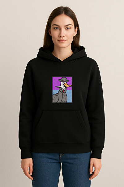 MODA سويت شيرت بقلنسوة مطبوع عليه سكين وبطة (خيطين)