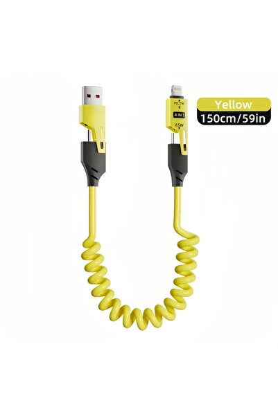 FIRSATTAN 65W Çoklu 4in1 USB Type-C ve Lightning Spiral Şarj ve Data Kablosu 1.5m