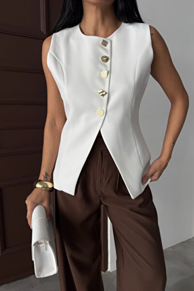 'Ello ЖИЛЕТ СЪС ЗЛАТИСТИ КОПЧЕТА - Бял