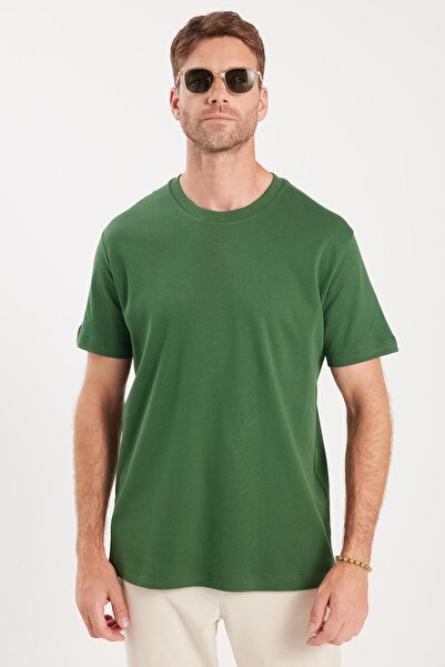 Tudors Unisex Relax Fit Comfortable Cut 100% Cotton Soft Textured Lightweight Thick Dark Green Crew Neck T-Shirt