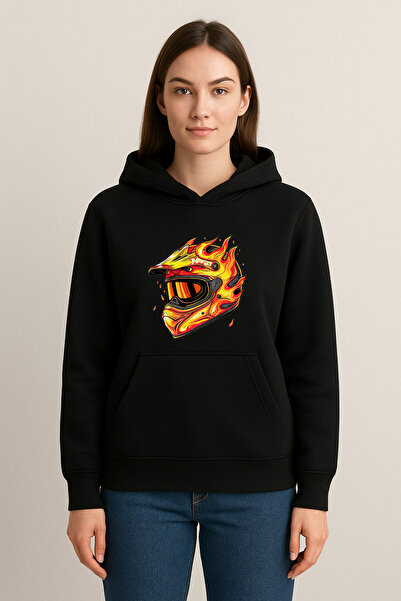 MODA سويت شيرت بقلنسوة مطبوع عليه كاسك (خيطين)