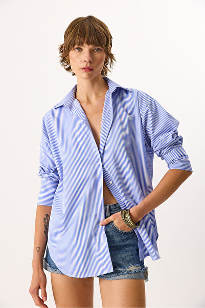 VENA Rose Regular Fit Striped Shirt - Blue Striped