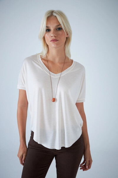 Cool & Sexy Women's Ecru V-Neck Comfortable T-Shirt Lpp1310