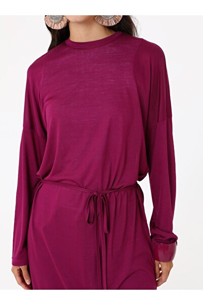 Benin Rahat Kalıp Beli Bağlamalı Uzun Tunik - Fusya -
