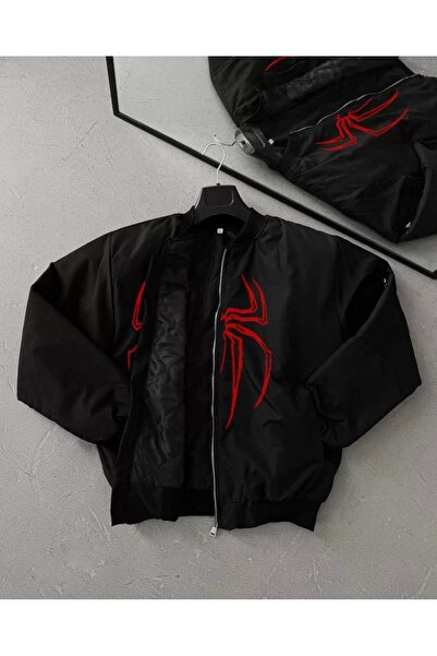 MODA Unisex μακρυμάνικο μπουφάν Bomber με στάμπα αράχνης - Μαύρο