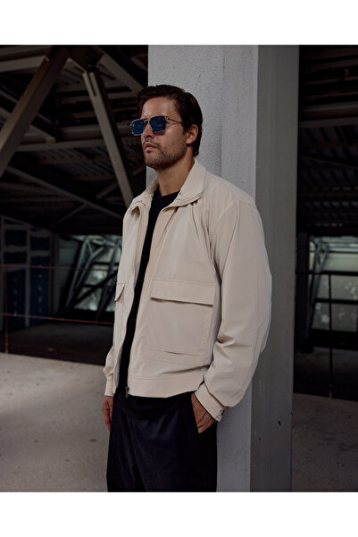 Renvo butik Ανδρικό μπουφάν με φερμουάρ σε μπεζ χρώμα σε casual στυλ