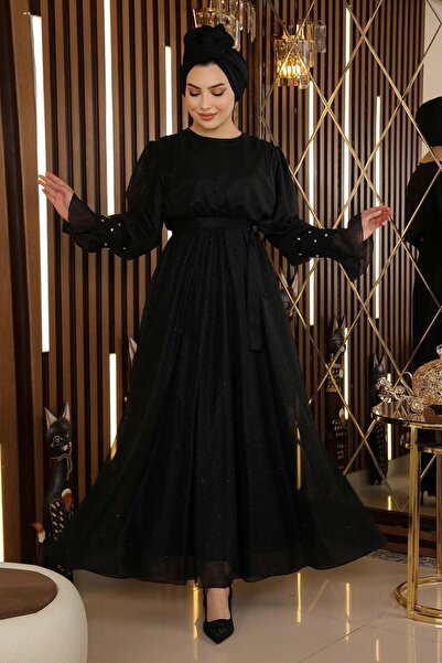 Missvalle Βραδινό φόρεμα από πέτρινο γκλίτερ σιφόν μαύρο 19113