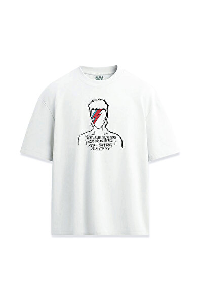 Darkia تي شيرت مطبوع بتصميم مكتوب عليه "ديفيد باوي ريبيل" للجنسين