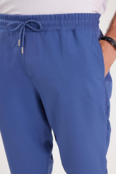 Tudors Erkek Regular Fit Beli Lastikli Bağcıklı Jogger İndigo Pantolon Rahat Kesim Yan Cepli