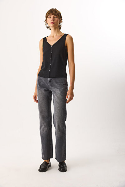 VENA Buttoned Tank Top with Straps (Lyocell) - Black