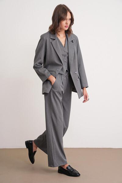 Mixray 4744 Women's Buttoned Palazzo Pants Anthracite